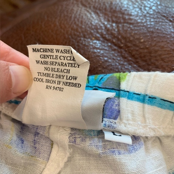 Hot Cotton Marc Ware Linen Cotton Blend Beach Theme Wide Leg Pull On Pants L - Picture 7 of 10